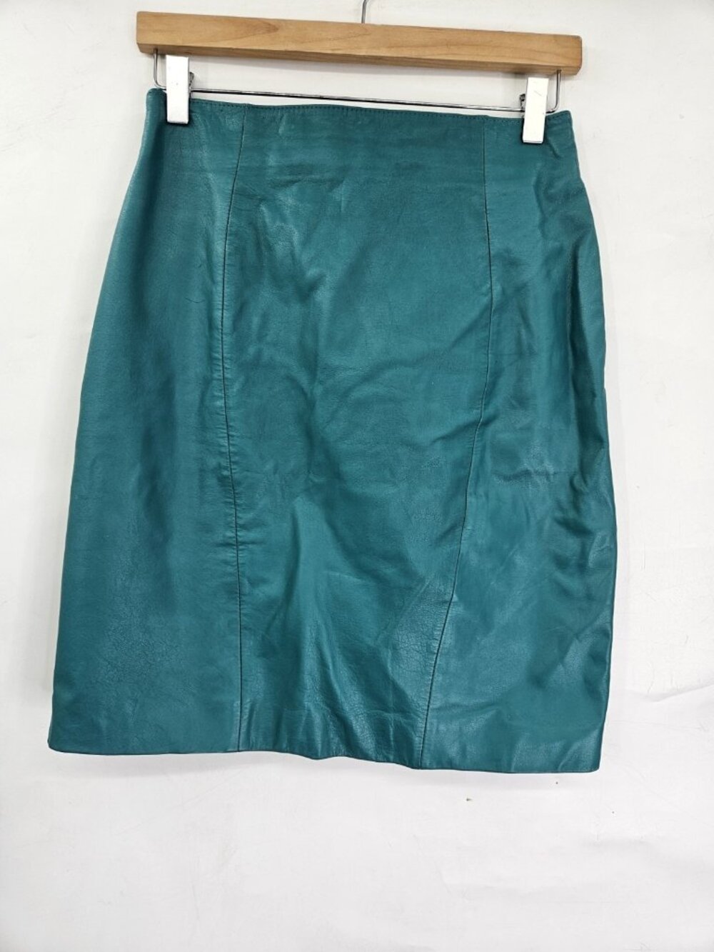 Vintage Yucatan Bay Skirt Womens 12 Teal Leather Korea 80s High Waist Retro Midi